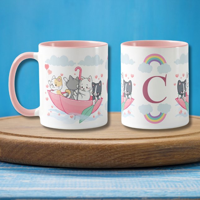 Katzen im Schirmboot mit Herz-Monogramm Tasse (Von Creator hochgeladen)