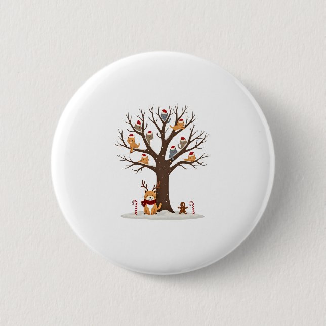 Katzen im Schnee Baum Winter Weihnachten Santa Hut Button (Vorderseite)