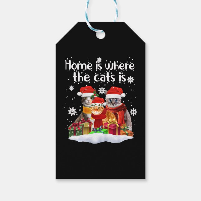 Katzen im Schnee Winter Weihnachtsmannmütze Kätzch Geschenkanhänger (Vorderseite)