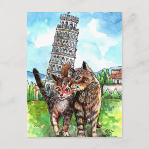 Katzen im Turm von Pisa Postkarte