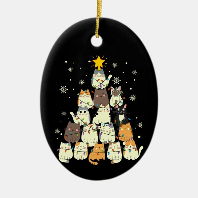 Katzen im Weihnachtsbaum Keramik Ornament (Vorne)