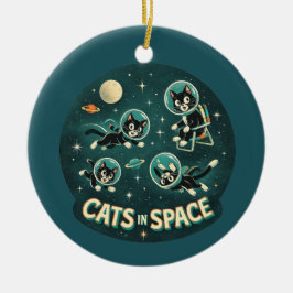 Katzen im Weltraum UFO lustiger Humor Kitty Keramik Ornament