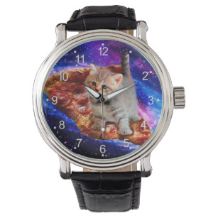 Katzen im Weltraumpizza Armbanduhr
