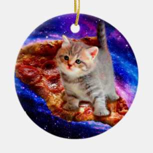 Katzen im Weltraumpizza Keramik Ornament
