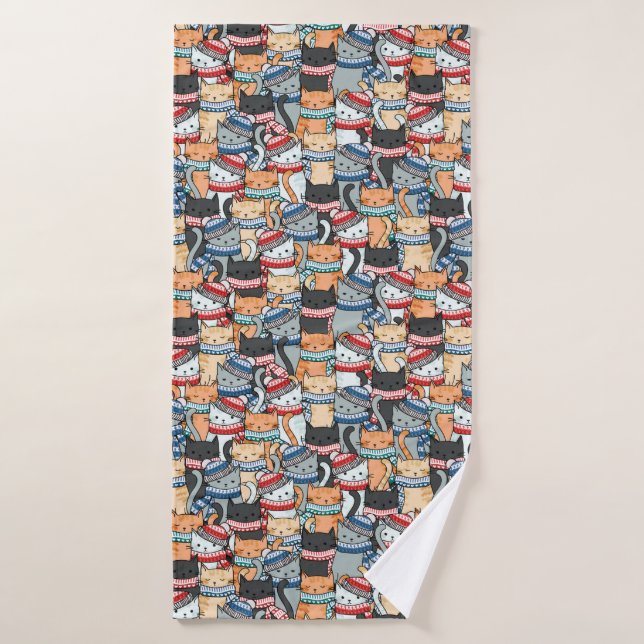 Katzen im Winter-Skarven & Hats-Muster Badehandtuch (Badehandtuch)