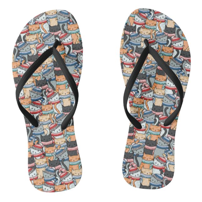 Katzen im Winter-Skarven & Hats-Muster Flip Flops (Fußbett)