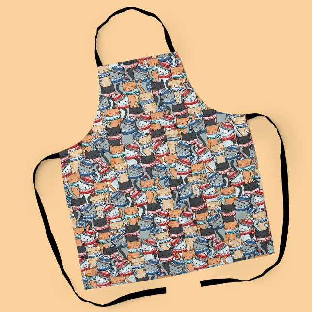 Katzen im Winter-Skarven & Hats-Muster Schürze (Cats in Winter Scarves and Hats Pattern Apron)