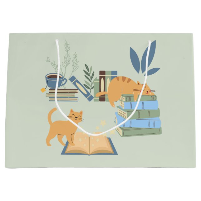 Katzen in Büchern Große Geschenktüte (Vorderseite)