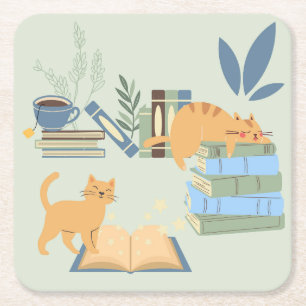 Katzen in Büchern Rechteckiger Pappuntersetzer