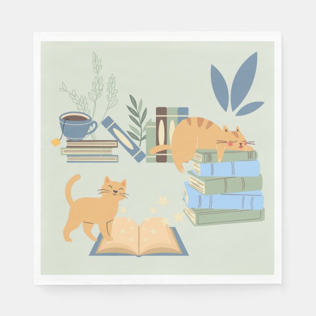 Katzen in Büchern Serviette (Vorderseite)