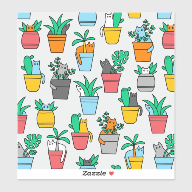 Katzen in den Blumentöpfen Aufkleber (Blatt)