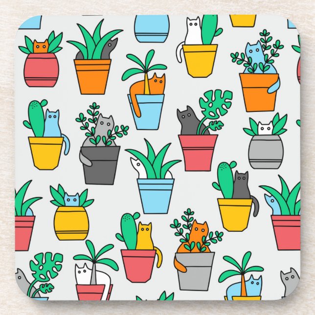 Katzen in den Blumentöpfen Getränkeuntersetzer (Vorderseite)