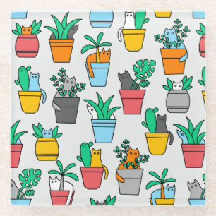 Katzen in den Blumentöpfen Glasuntersetzer