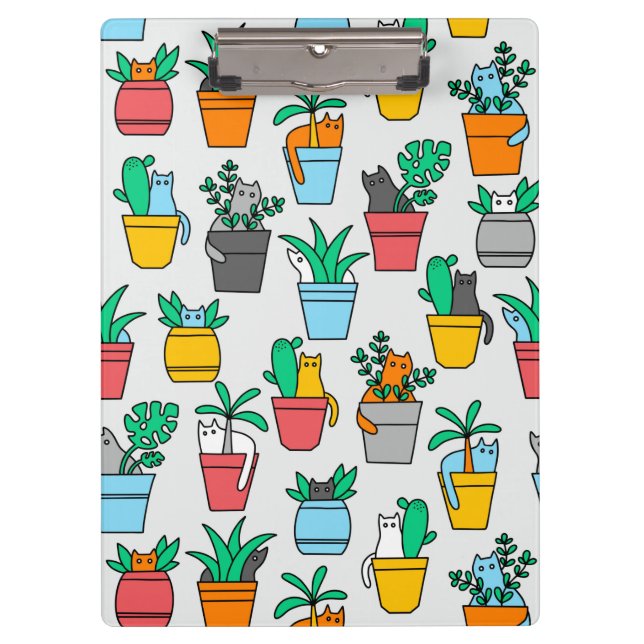Katzen in den Blumentöpfen Klemmbrett (Vorderseite)