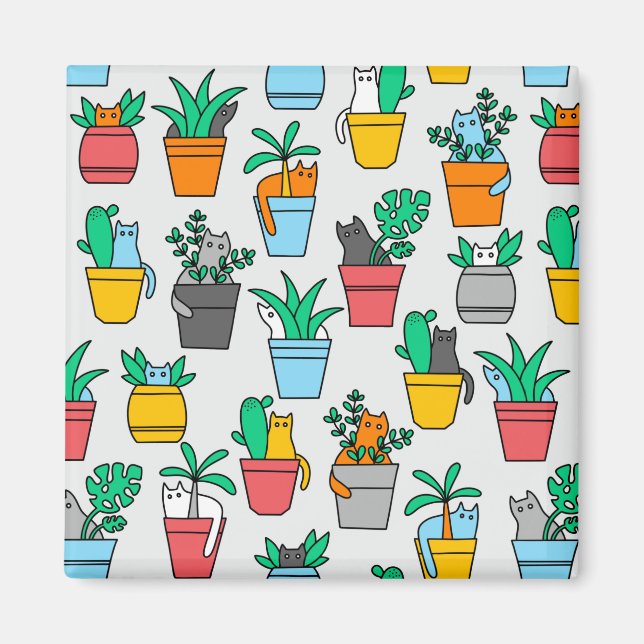 Katzen in den Blumentöpfen Magnet (Vorne)