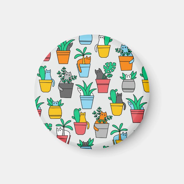 Katzen in den Blumentöpfen Magnet (Vorne)