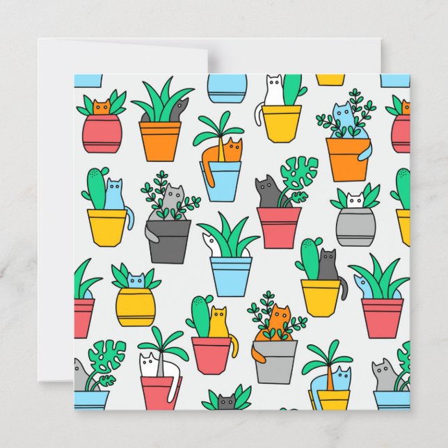Katzen in den Blumentöpfen Magneteinladung (Vorderseite)