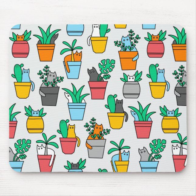 Katzen in den Blumentöpfen Mousepad (Vorne)