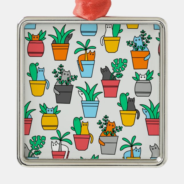 Katzen in den Blumentöpfen Ornament Aus Metall (Vorne)