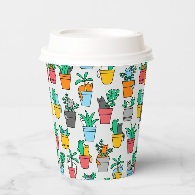 Katzen in den Blumentöpfen Pappbecher (Vorderseite)