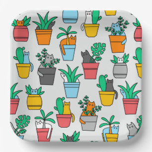 Katzen in den Blumentöpfen Pappteller
