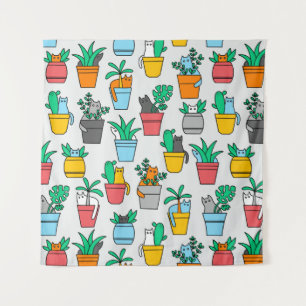 Katzen in den Blumentöpfen Wandteppich