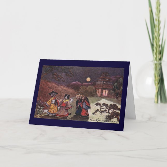 Katzen in den Kimonos nehmen Spät- Stroll Karte (Vorderseite)