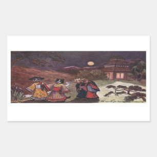 Katzen in den Kimonos nehmen Spät- Stroll Rechteckiger Aufkleber