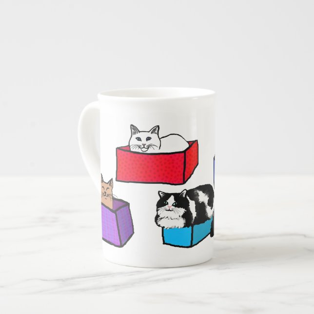 Katzen in der bunten Kasten-Knochen-China-Tasse Prozellantasse (Vorderseite Links)