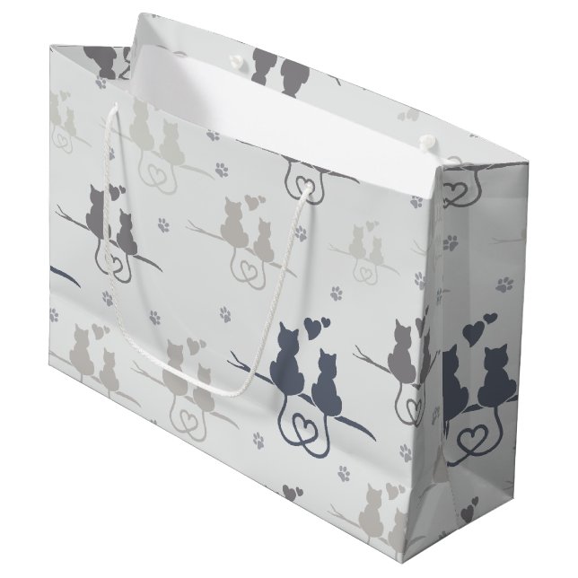 Katzen in der Liebe Modernes Muster der tierischen Große Geschenktüte (Vorderseite Schrägansicht)