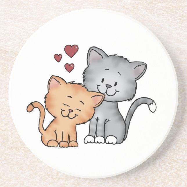 Katzen in der Liebe - Valentinstag-Geschenk Sandstein Untersetzer (Vorne)