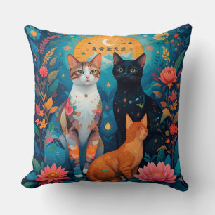 Katzen in der Natur mit geometrischen Elementen Kissen