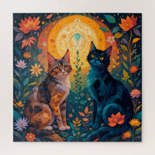 Katzen in der Natur mit geometrischen Elementen Puzzle