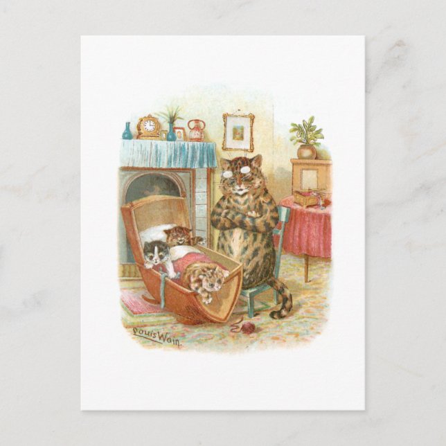 Katzen in der Wiege von Louis Wain Postkarte (Vorderseite)
