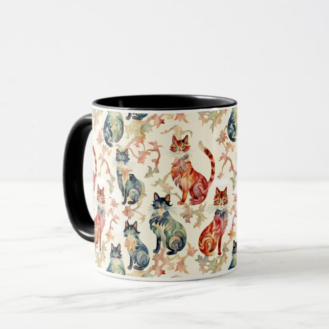 Katzen in einem chinesischen Aquarellmuster Tasse (Vorderseite Links)