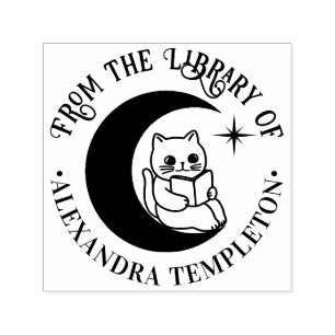 Katzen in einem Crescent Moon Library-Buch Permastempel