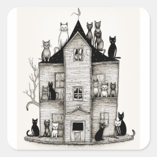 Katzen in einem Haus Quadratischer Aufkleber