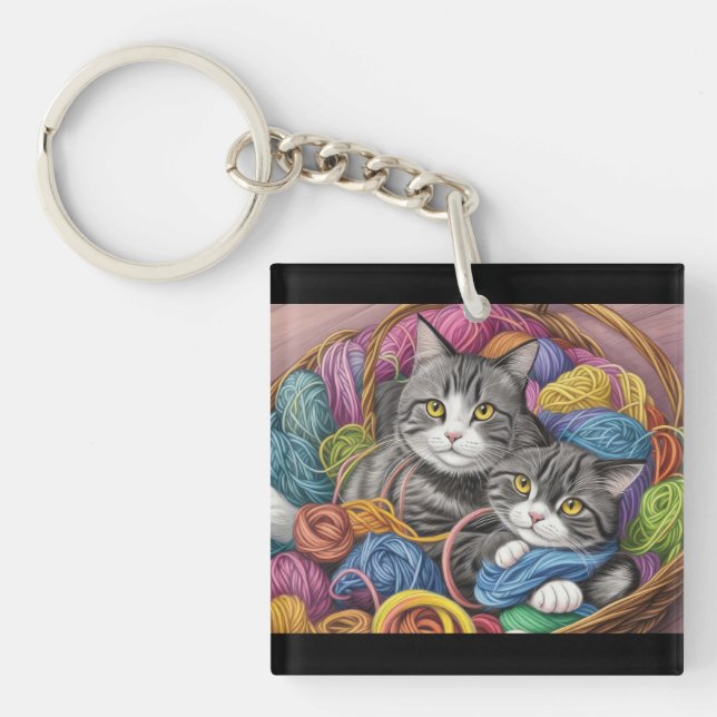 Katzen in einem Korb Schlüsselanhänger (Vorderseite)