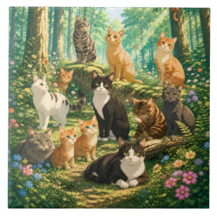 Katzen in einem sonnendurchfluteten Waldgarten Fliese