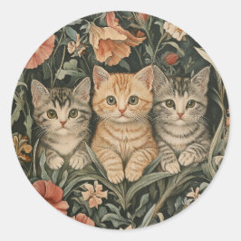 Katzen in einem Vintagen Garten im William Morris Runder Aufkleber