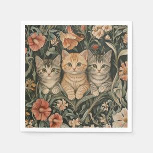 Katzen in einem Vintagen Garten im William Morris  Serviette