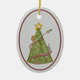 Katzen in einem Weihnachtsbaumschmuck Keramik Ornament