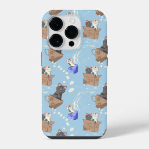 Katzen in einer Schachtel und Milchtropfen auf Bla iPhone 14 Pro Hülle