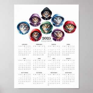 Katzen in farbigen Hoodies, Circulus calendar Poster