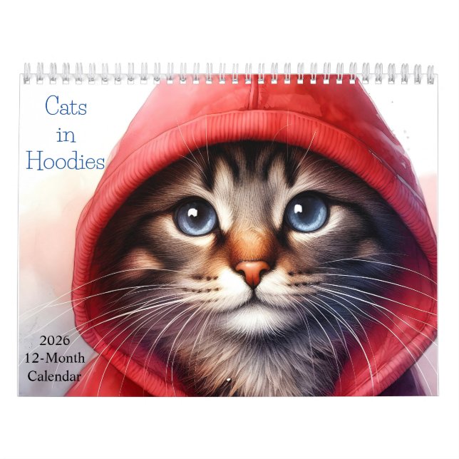 Katzen in Hoodies 2026 Kalender 12 Monate jährlich (Titelbild)