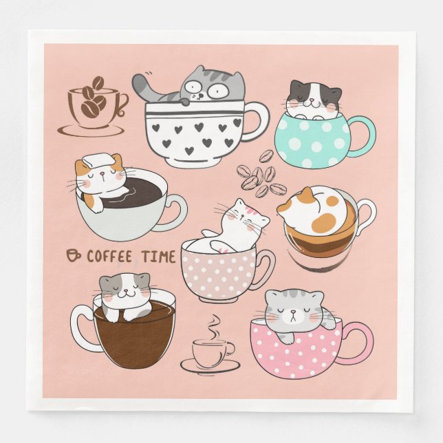 Katzen in Kaffeetassen Serviette (Vorderseite)