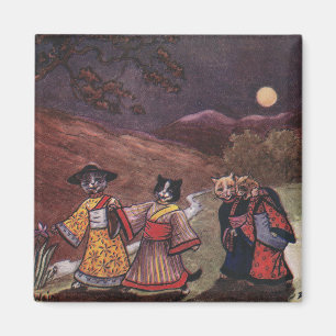Katzen in Kimonos machen einen nächtlichen Spazier Magnet