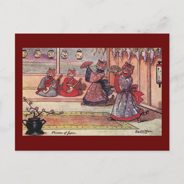 Katzen in Kimonos Vintag Louis Wain Postkarte (Vorderseite)