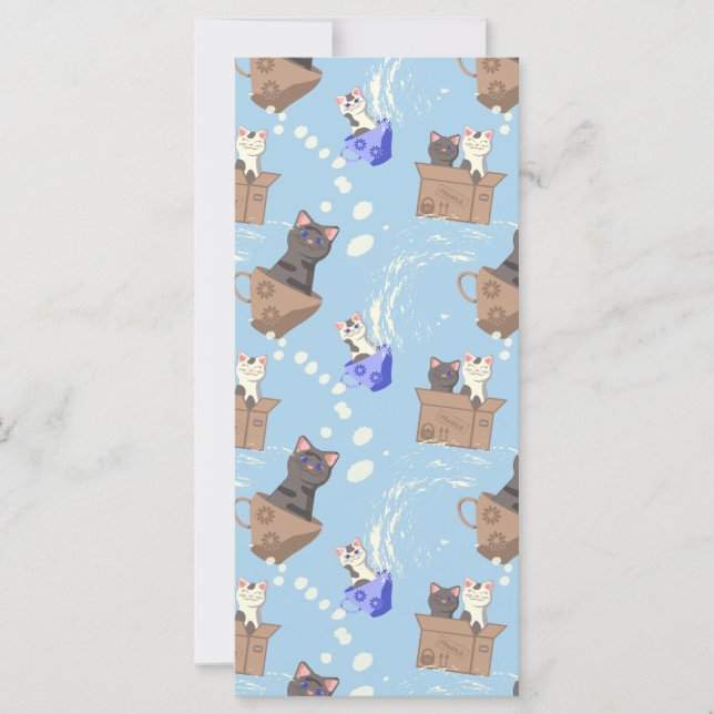 Katzen in Kiste und Milchfallen auf blau (Vorderseite)