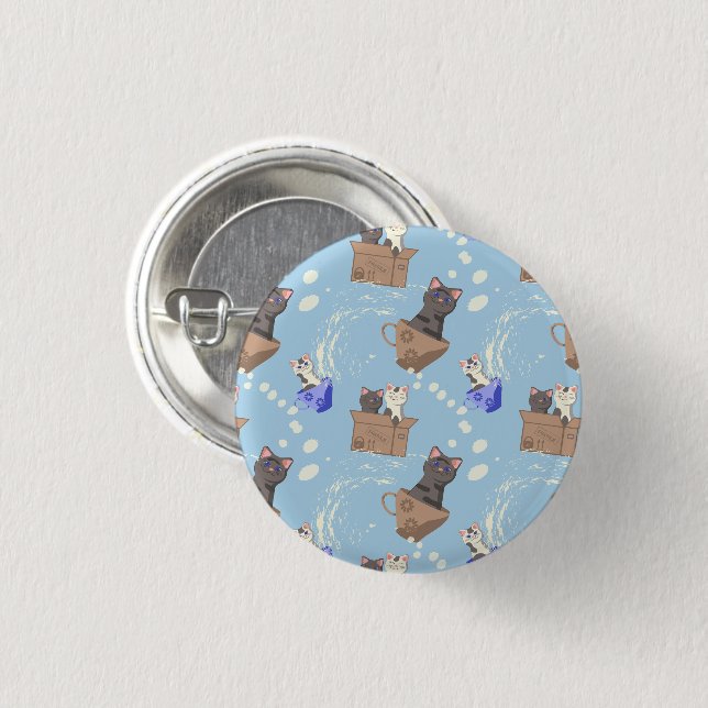 Katzen in Kiste und Milchfallen auf blau Button (Vorne & Hinten)